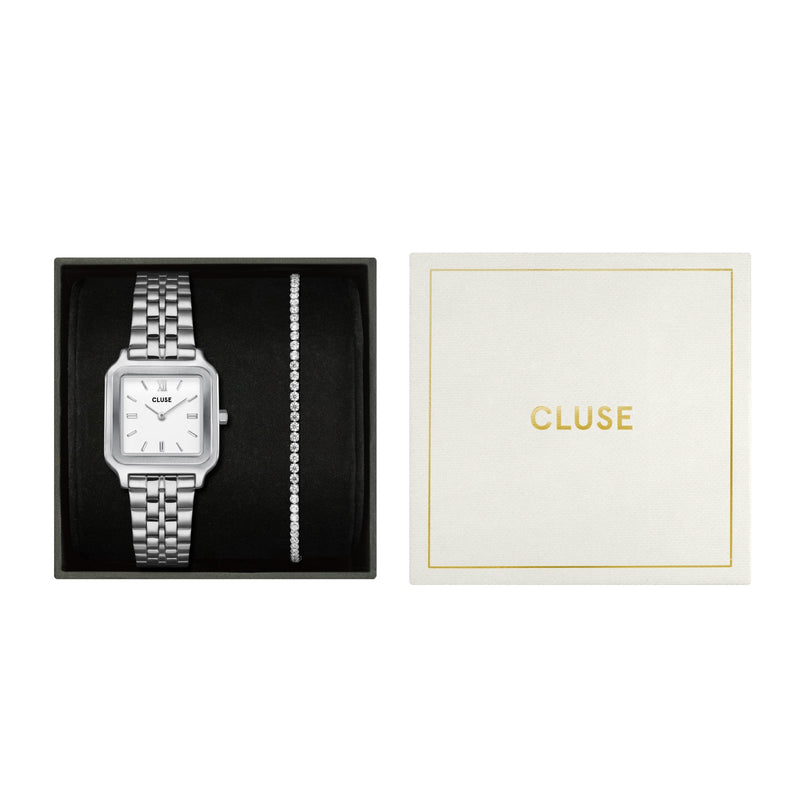 CLUSE Gracieuse Silver Link & Eleve Silver Tennis Bracelet Gift Set