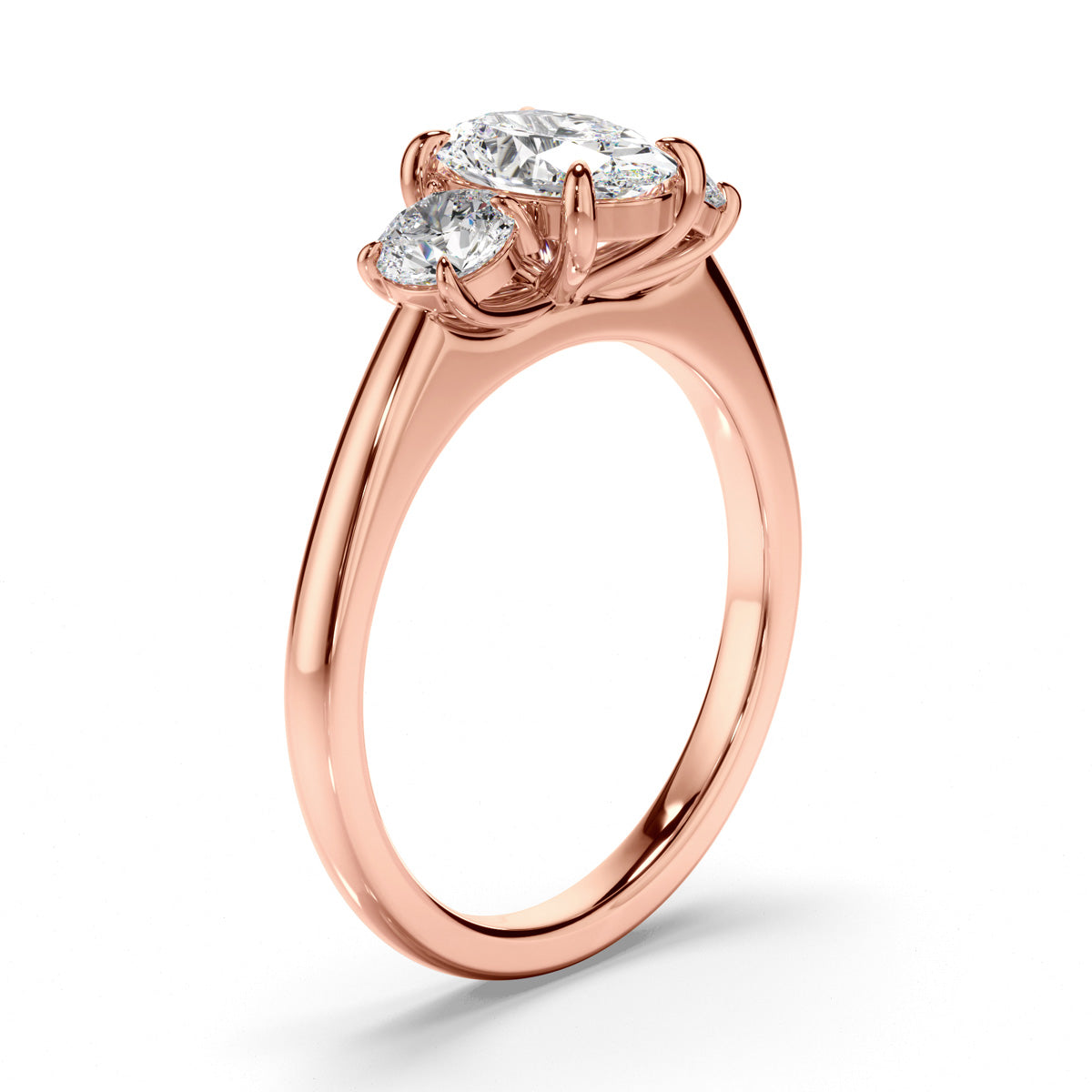 Oval Cut Diamond Trilogy Engagement Ring with Round Brilliant Sides