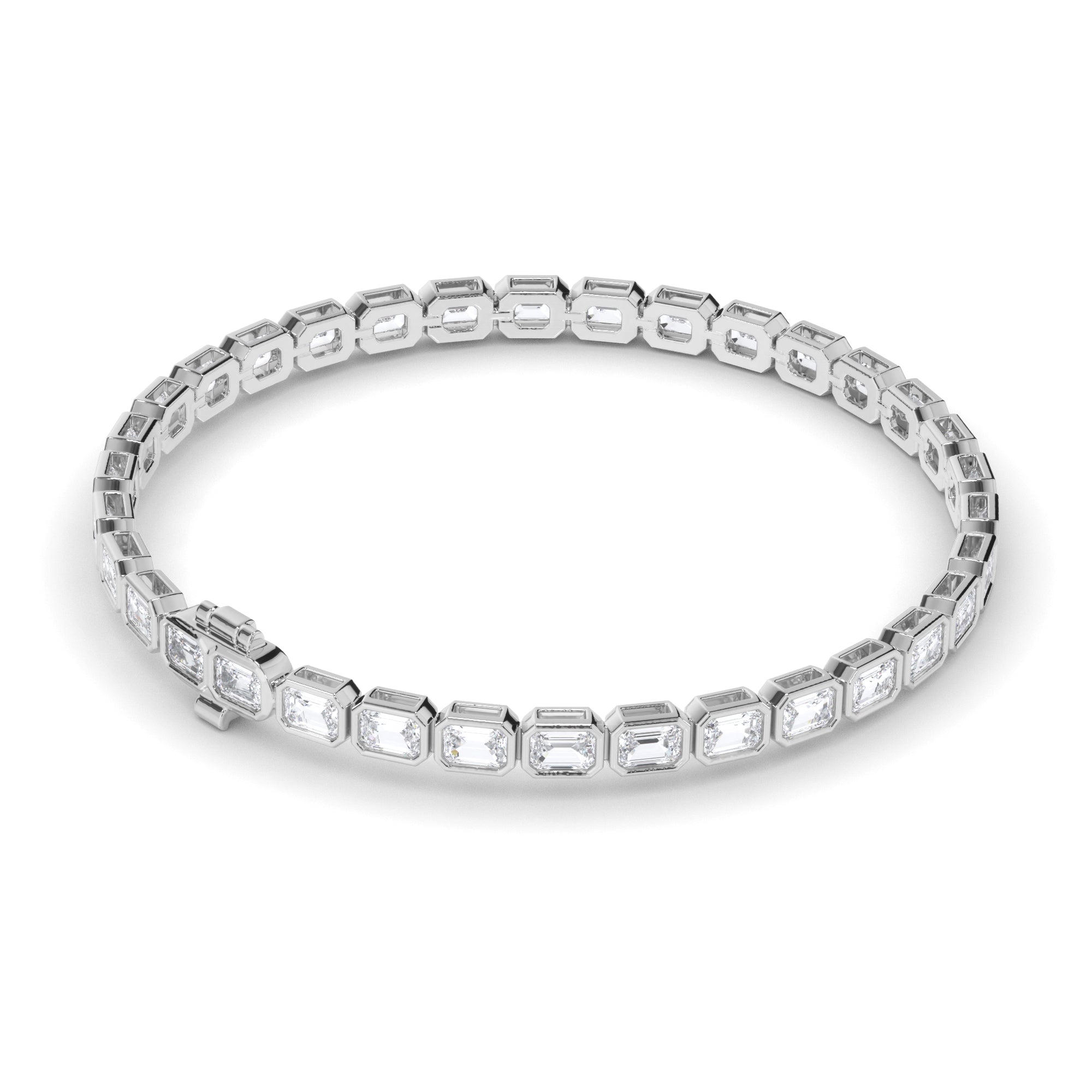 Emerald Cut Natural Mined Diamond Bezel Set Tennis Bracelet