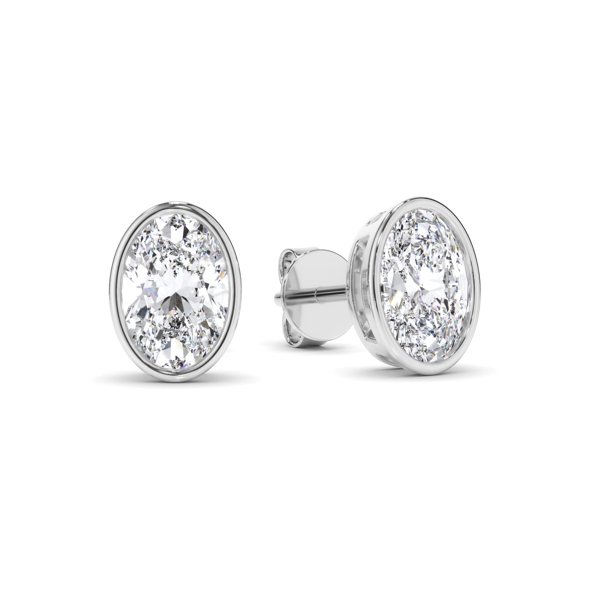 Oval Cut Diamond Bezel Set Stud Earrings