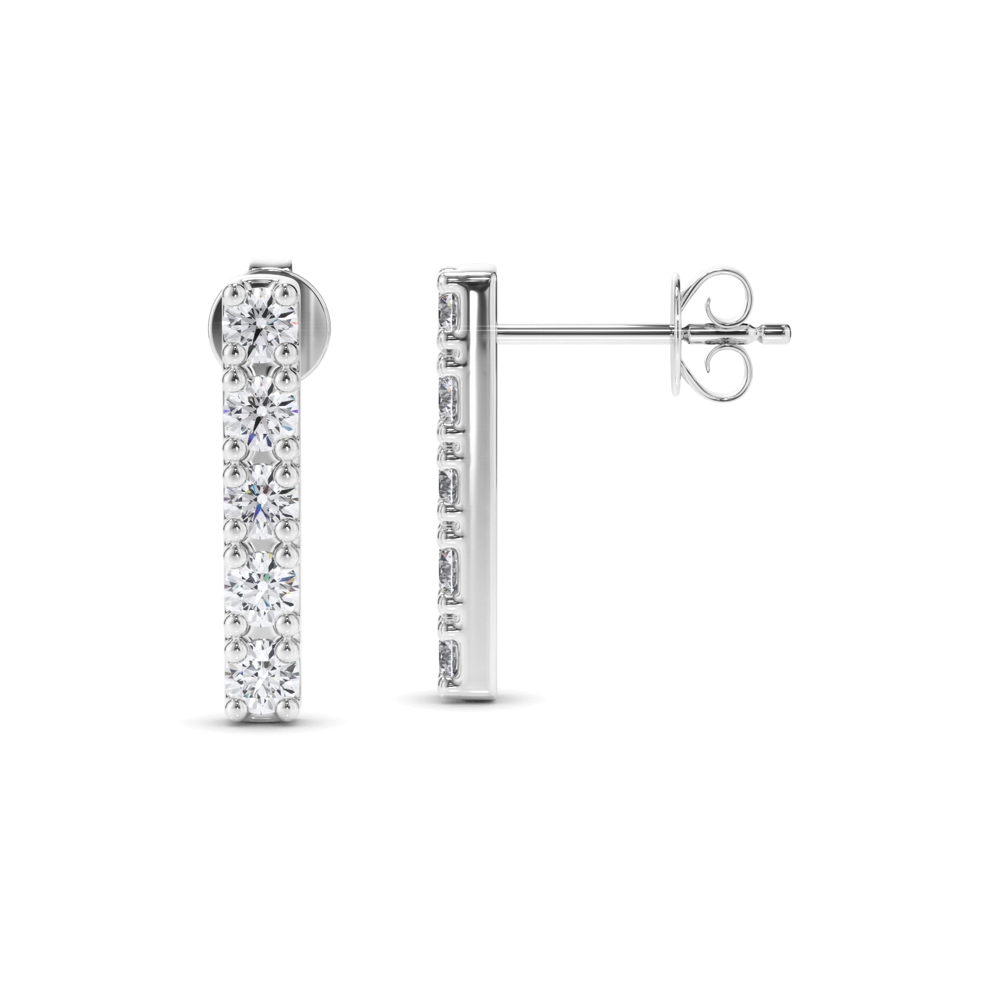5-Stone Round Brilliant Cut Diamond Bar Earrings