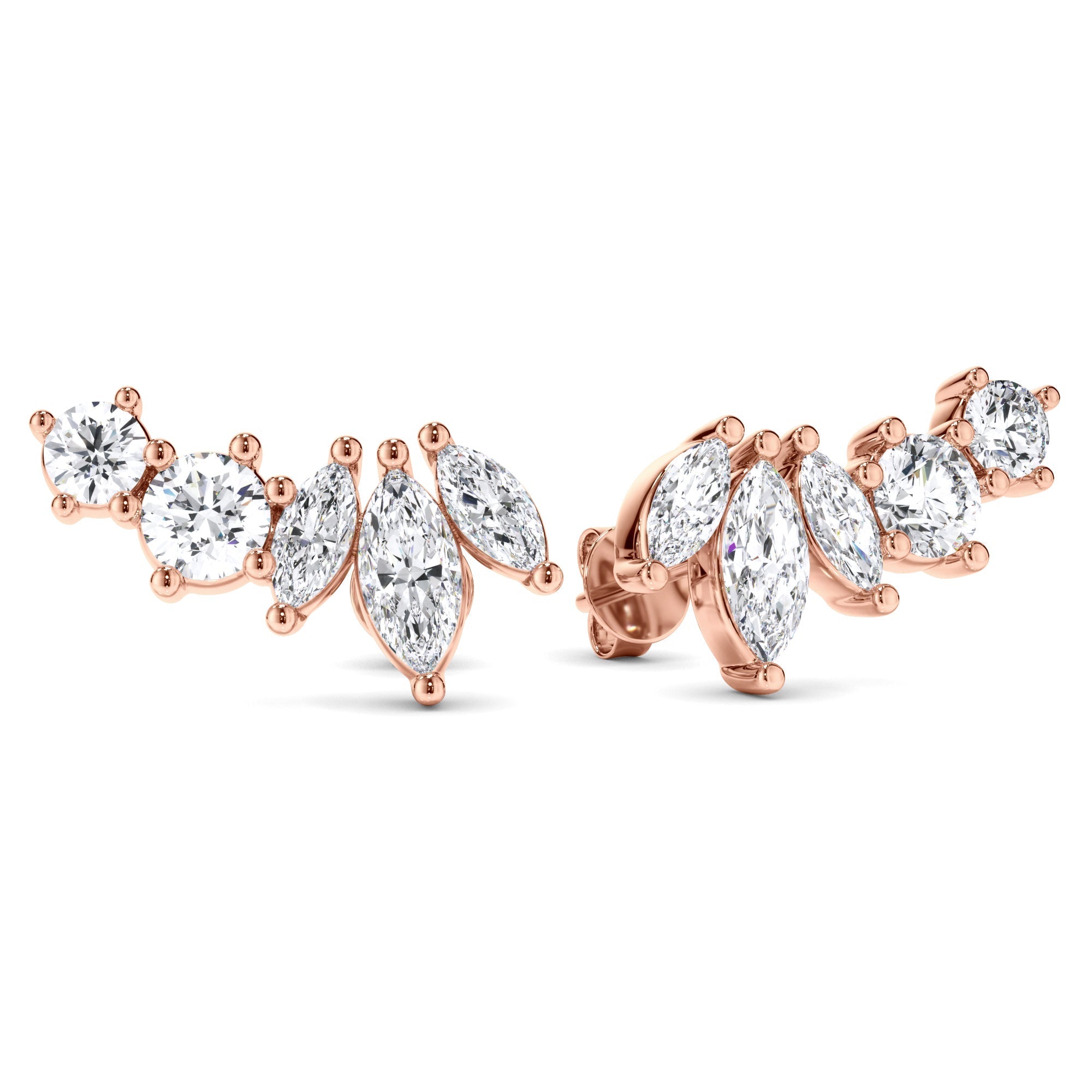 Marquise & Round Brilliant Cut 5-Stone Stud Earrings