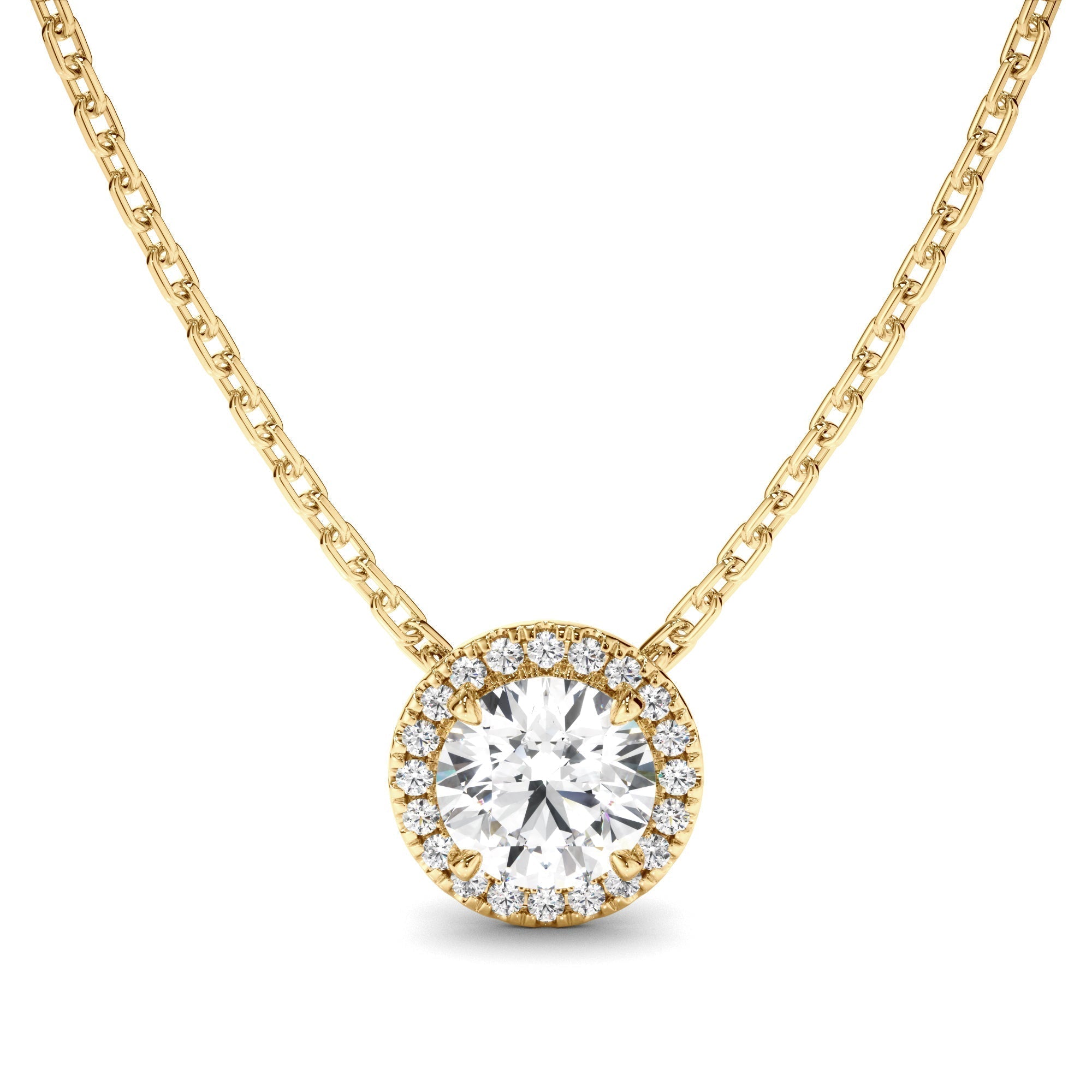 Round Brilliant Cut Diamond Halo Necklet