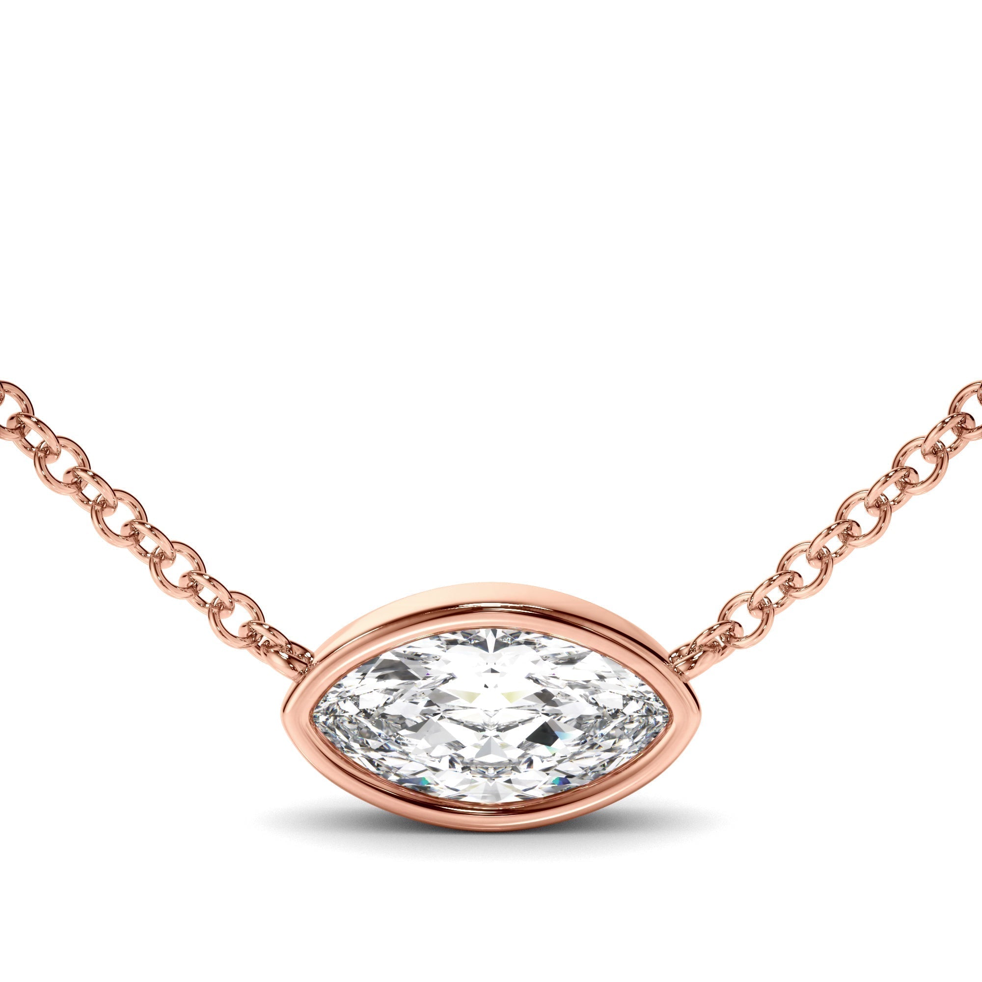 East West Marquise Cut Diamond Bezel Set Solitaire Necklet