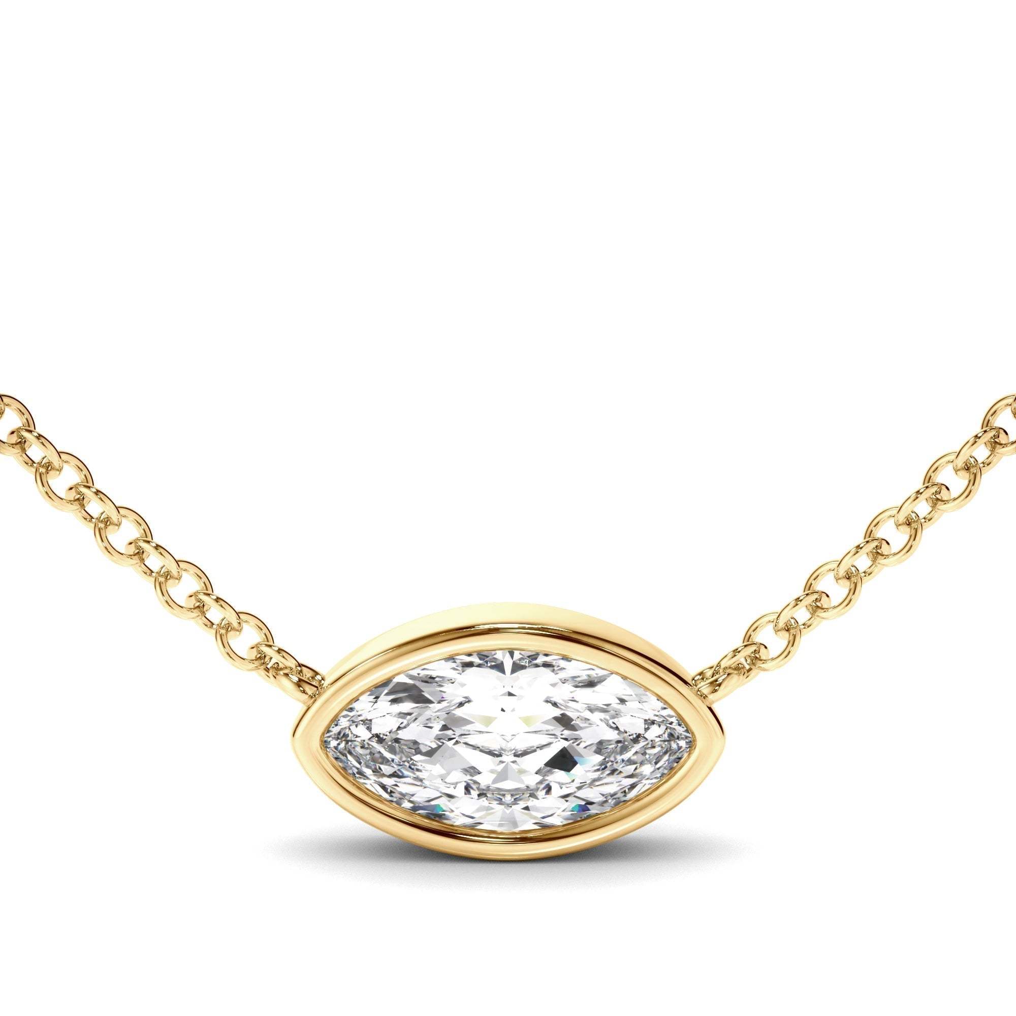 East West Marquise Cut Diamond Bezel Set Solitaire Necklet