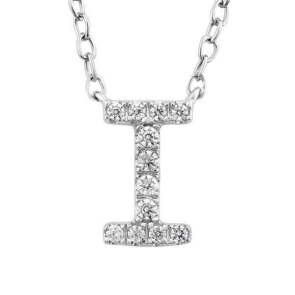 9ct White Gold Diamond Initial 'I' Necklace