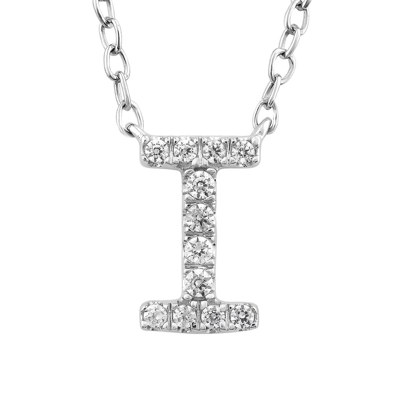 9ct White Gold Diamond Initial 'I' Necklace
