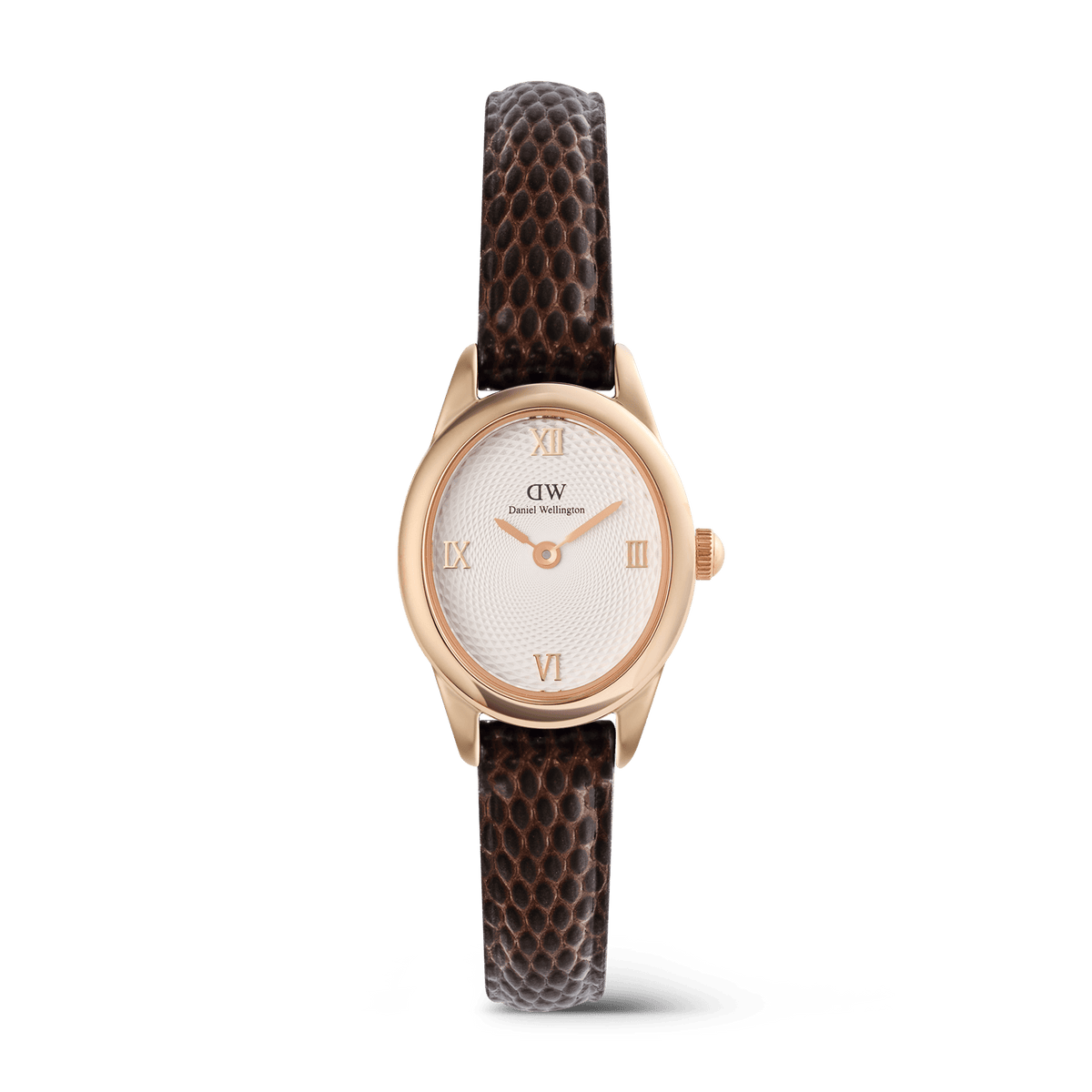 Daniel Wellington Ophelia Mini Dark Brown Lizard White Guilloché Rose Gold