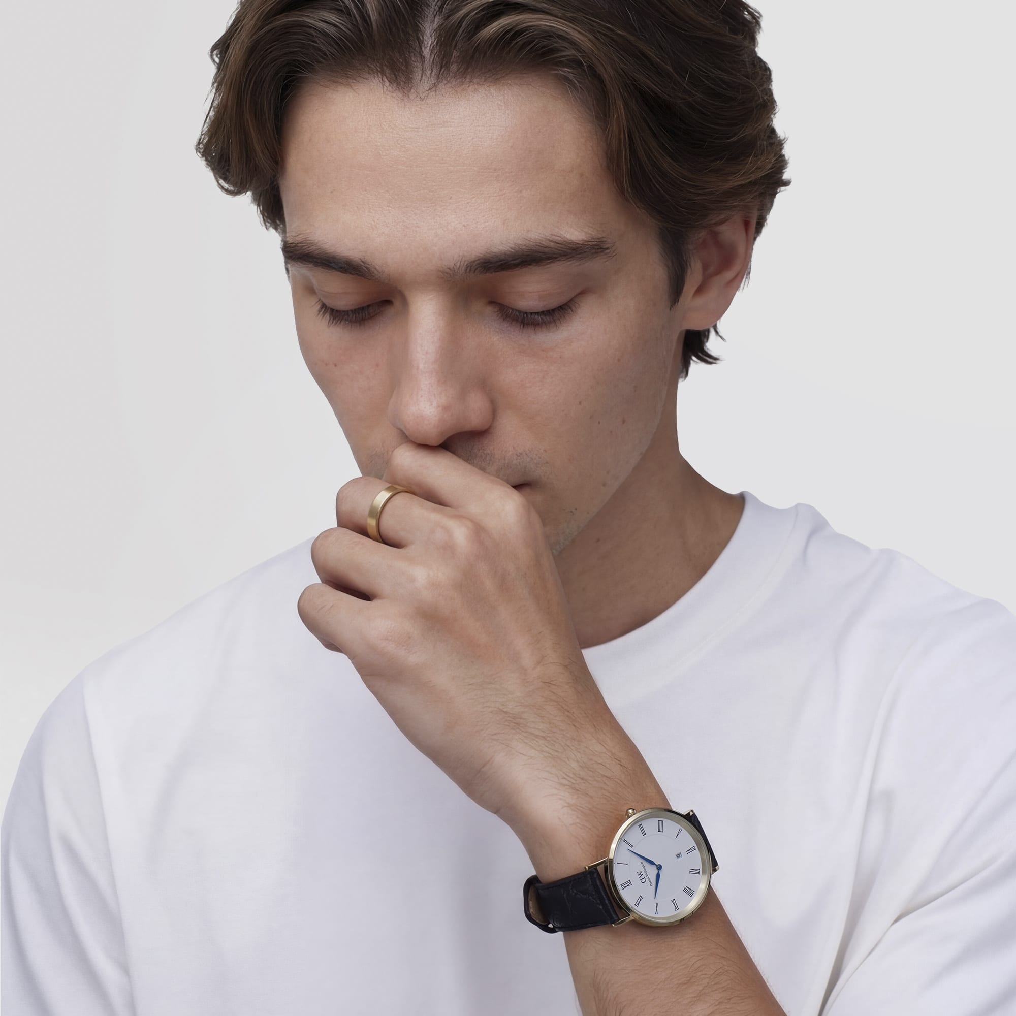 Daniel Wellington Classic Roman Numerals Date Black Croc Belly Gold