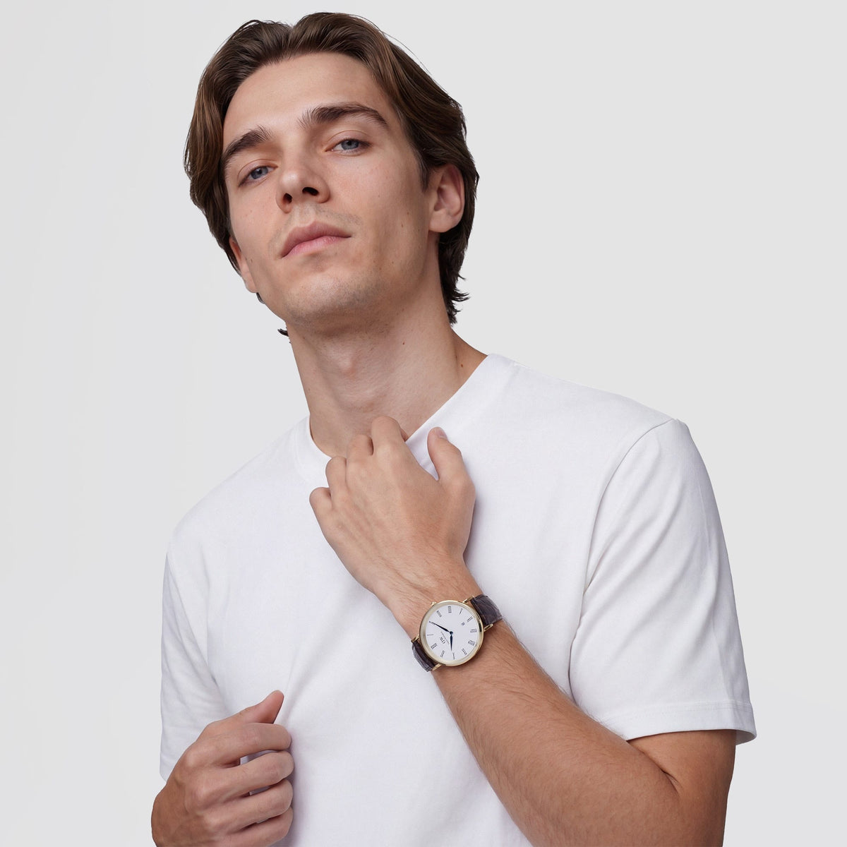 Daniel Wellington Classic Roman Numerals Date Dark Brown Croc Belly Gold
