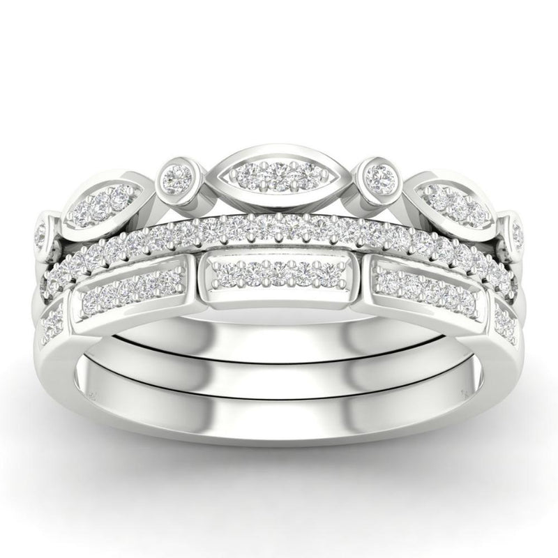 Vintage Inspired 3 Stack Diamond Rings 9ct White Gold