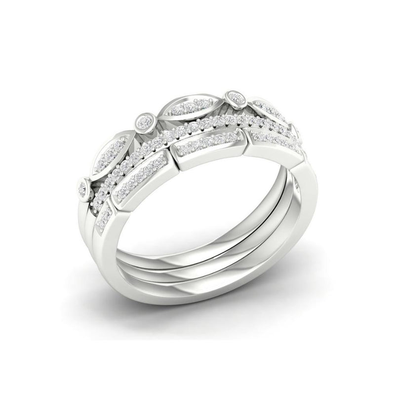 Vintage Inspired 3 Stack Diamond Rings 9ct White Gold