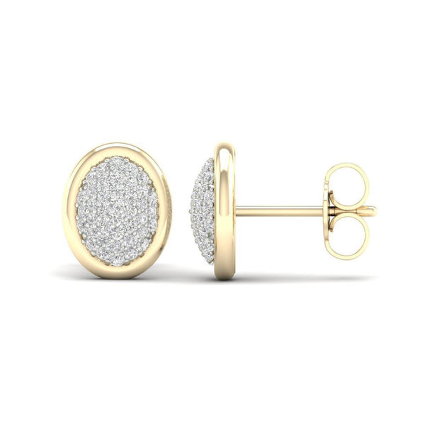 Diamond Pave Set Oval Stud Earrings 9ct Yellow Gold