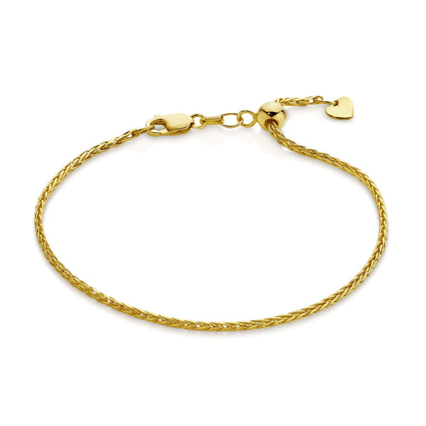 9ct Yellow Gold Adjustable 1.7mm Magic Wheat Link Bracelet