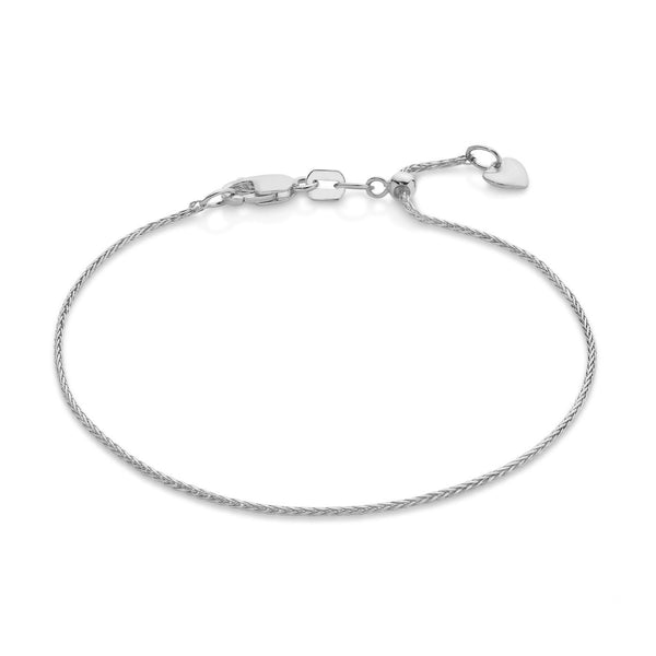 9ct White Gold Adjustable 1mm Magic Wheat Link Bracelet