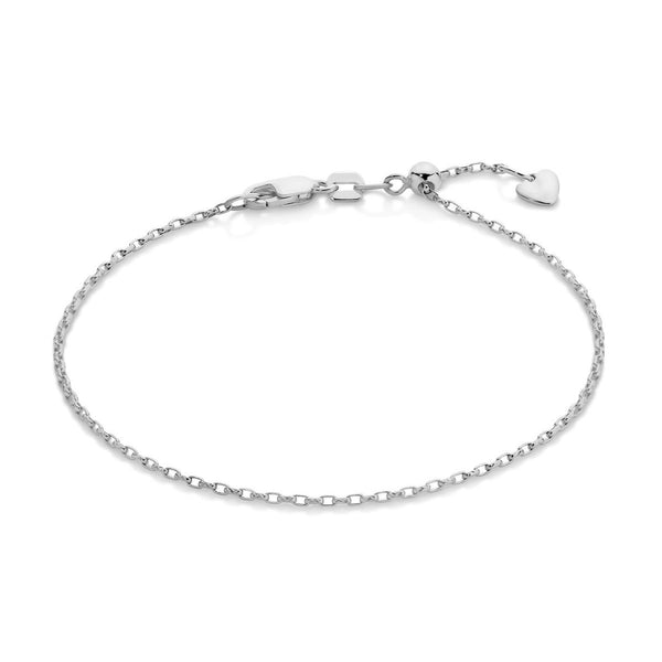 9ct White Gold Adjustable 1.3mm Oval Belcher Bracelet