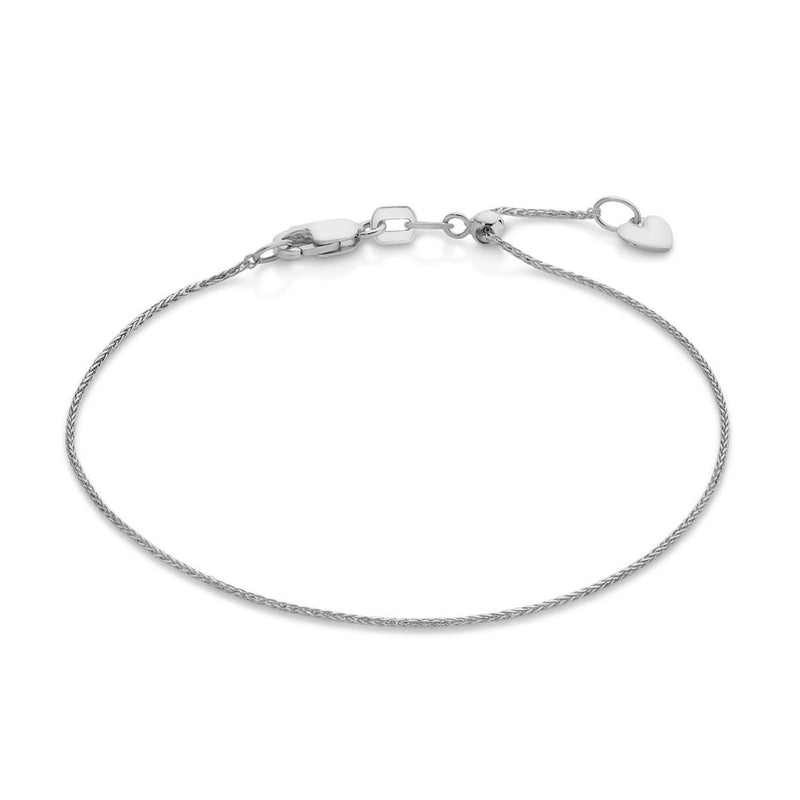 9ct White Gold Adjustable 0.8mm Magic Wheat Link Bracelet, 18cm