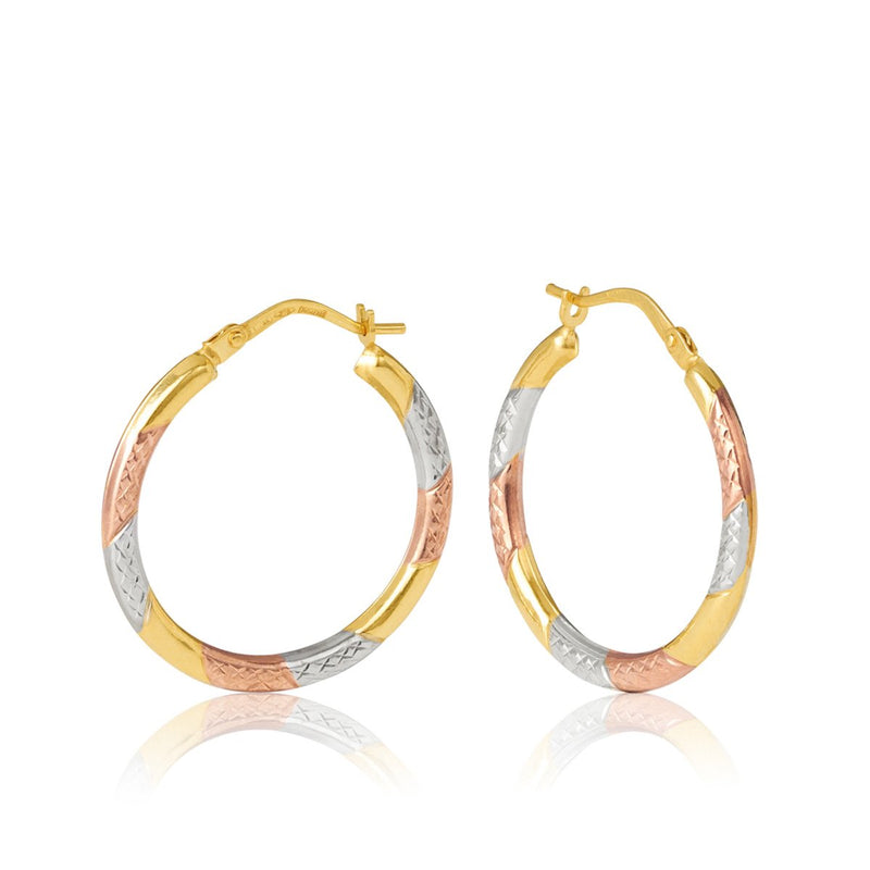 9ct Yellow White and Rose Gold Hoop Earrings