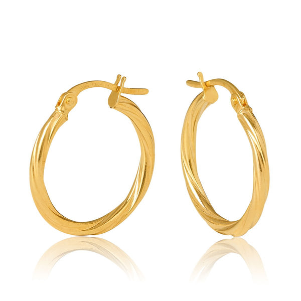 9ct Yellow Gold 2mm Twist 15mm Hoop Earrings