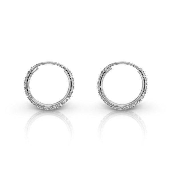 9ct White Gold 10mm Diamond Cut Sleeper Earrings