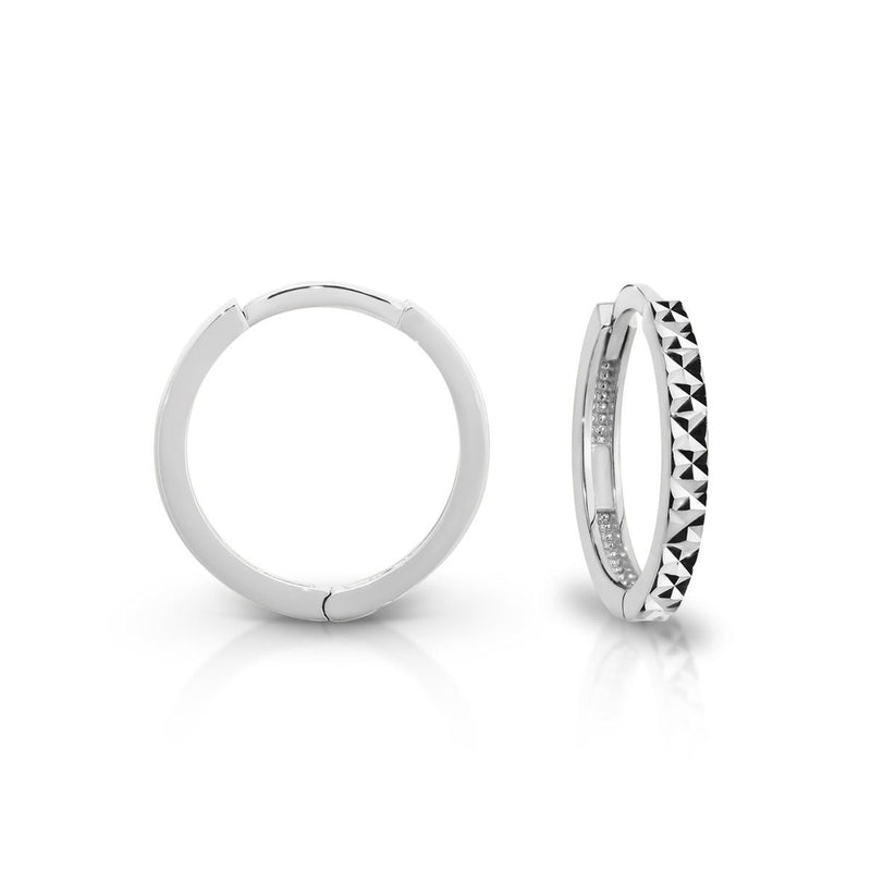 9ct White Gold 10mm Diamond Cut Huggie Earrings