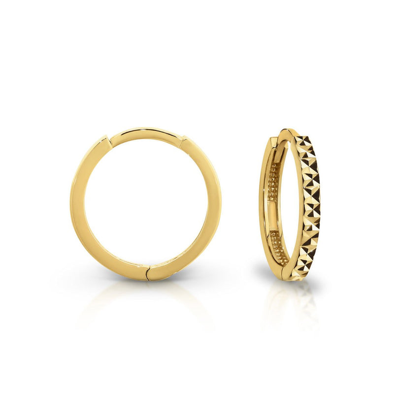 9ct Yellow Gold 10mm Diamond Cut Huggie Earrings