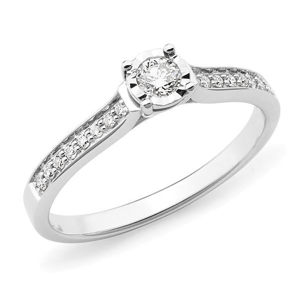 0.20ct Round Brilliant Cut Diamond Illusion Bead Set Engagement Ring in 9ct White Gold