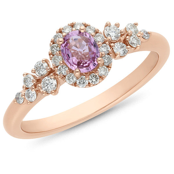 Pink Sapphire & Diamond Ring in 9ct Rose Gold