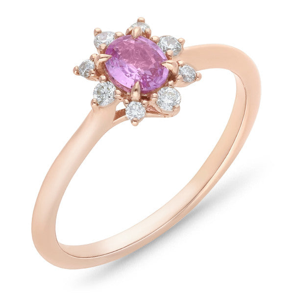 Pink Sapphire & Diamond Ring in 9ct Rose Gold