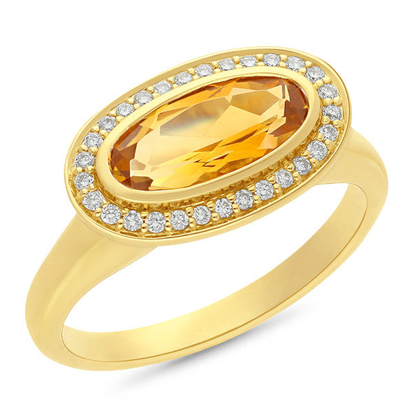 Citrine & Diamond Ring in 9ct Yellow Gold