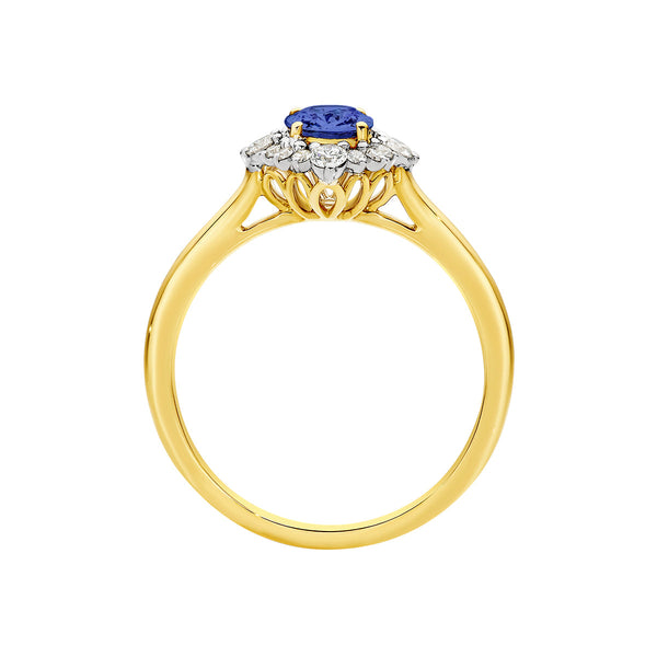9ct Yellow & White Gold Ceylon Sapphire & Diamond Ring