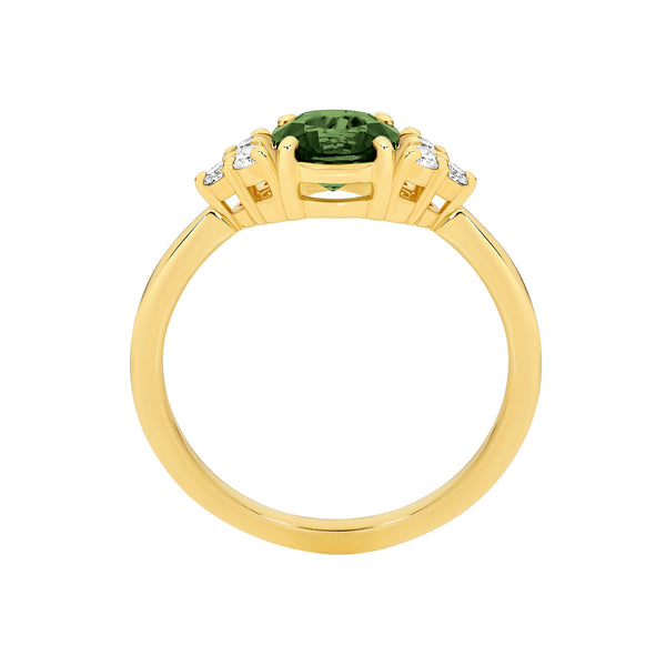 9ct Yellow Gold Green Tourmaline & Diamond Ring