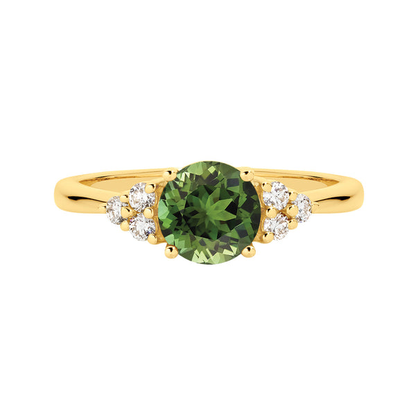 9ct Yellow Gold Green Tourmaline & Diamond Ring