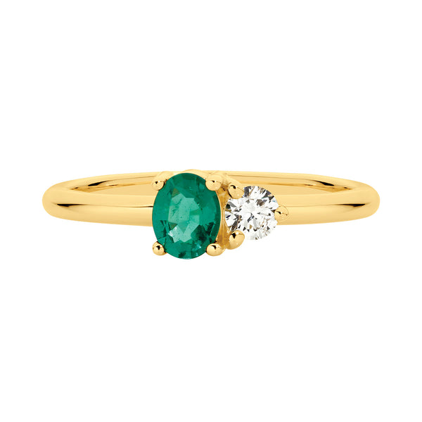 18ct Yellow Gold Emerald Diamond Ring