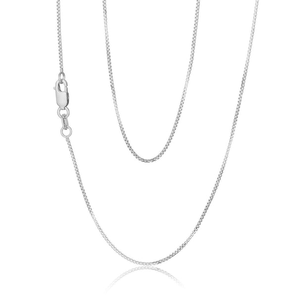 9ct White gold Concave Diamond Cut 1mm Box Chain, 50cm