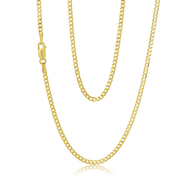 9ct Yellow Gold Flat Diamond Cut Curb Chain 1.8mm 50cm