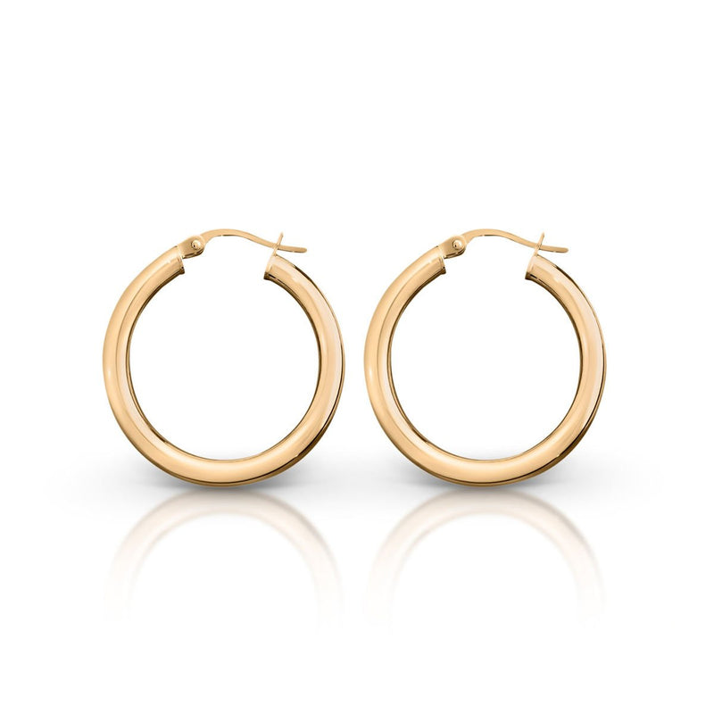 9ct Rose Gold 15mm Plain Round Hoop Earrings