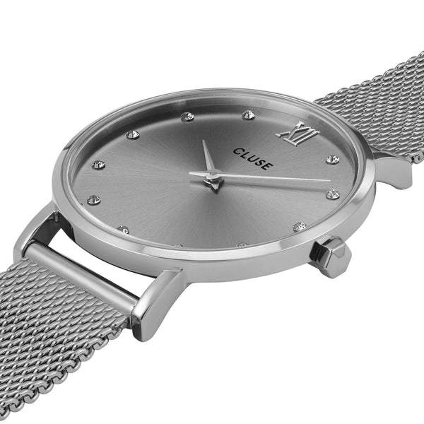 CLUSE Minuit Silver Grey Crystals & Silver Mesh Watch CW10203