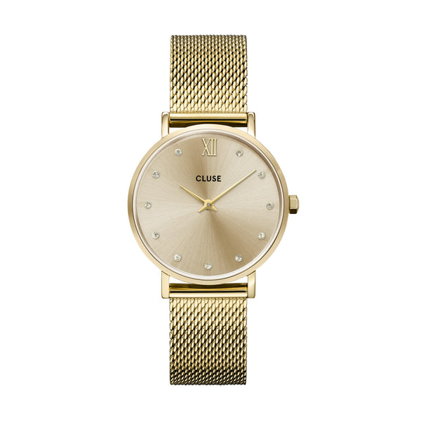 CLUSE Minuit Gold Crystals & Gold Mesh Watch CW10204