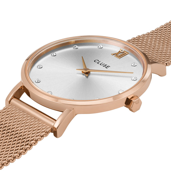 CLUSE Minuit Rose Gold Silver Crystals & Rose Gold Mesh Watch CW10205