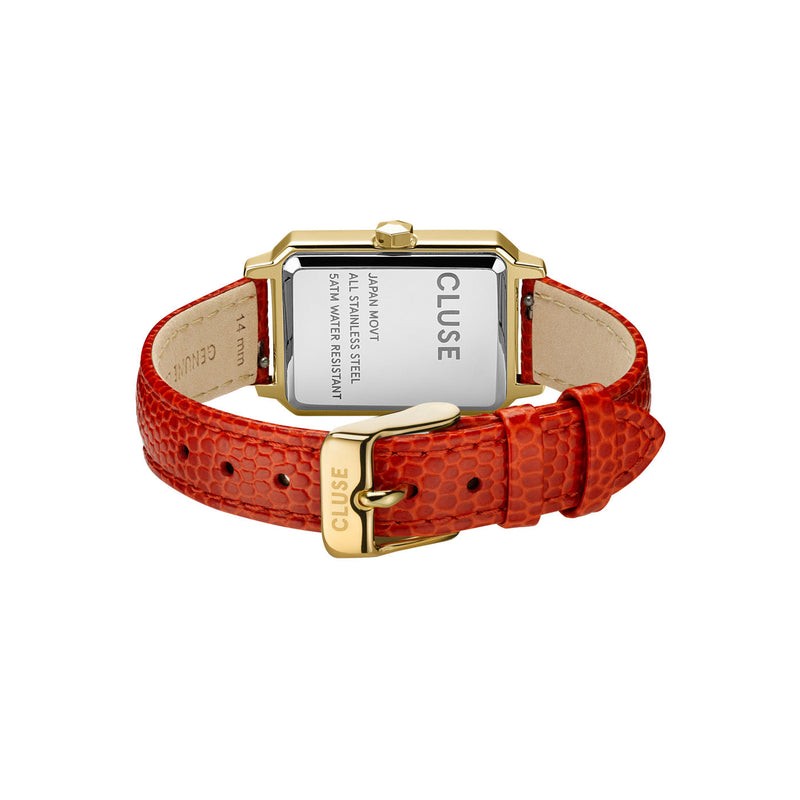 CLUSE Fluette Gold Gold & Coral Lizard Leather Watch CW11505