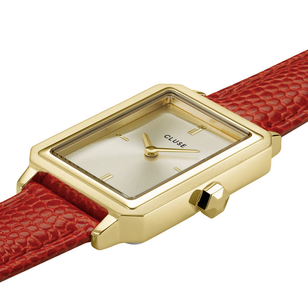 CLUSE Fluette Gold Gold & Coral Lizard Leather Watch CW11505