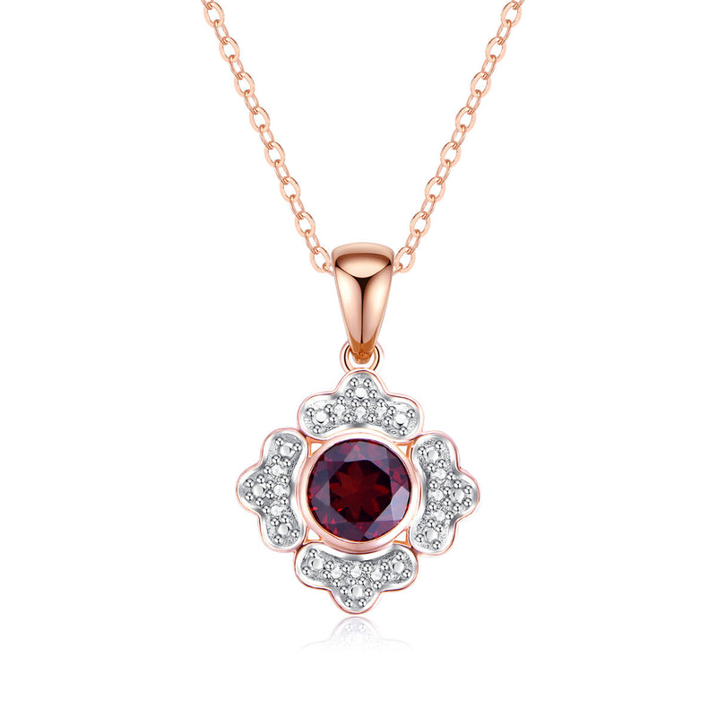 9ct Rose Gold Garnet & Diamond Pendant