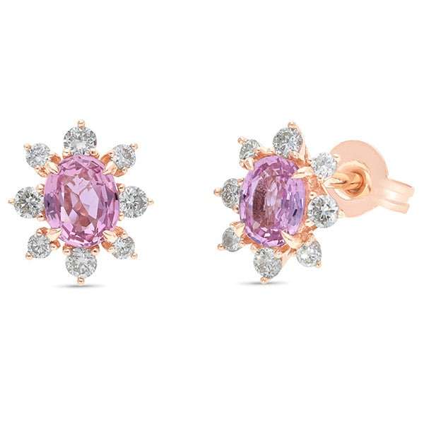 9ct Rose Gold Pink Sapphire & Diamond Earrings