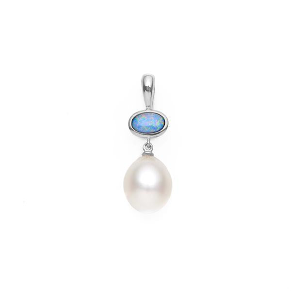 Sterling Silver White Opal & 9mm Freshwater Pearl Pendant