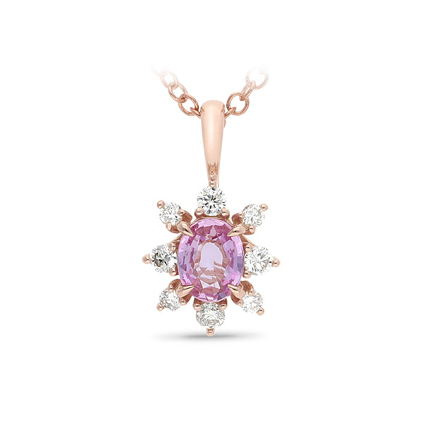 9ct Rose Gold Pink Sapphire & Diamond Pendant