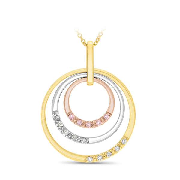 9ct White, Rose & Yellow Gold Pink Diamond Pendant