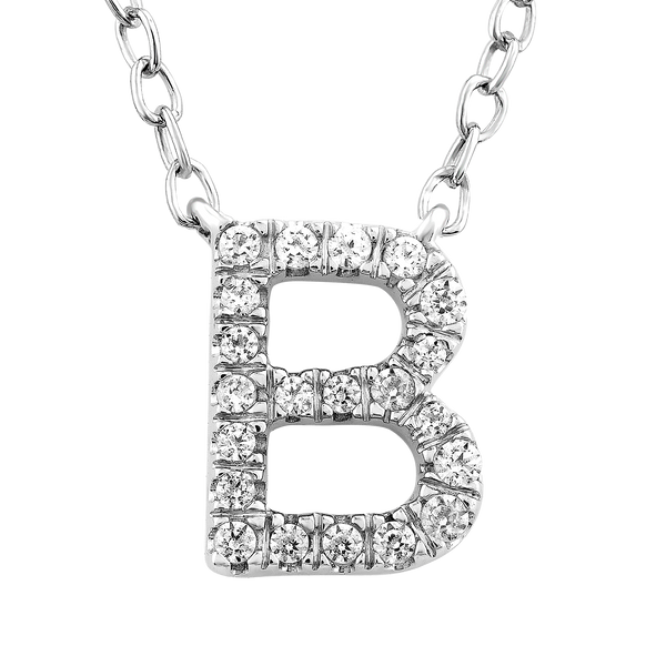 9ct White Gold Diamond Initial 'B' Necklace