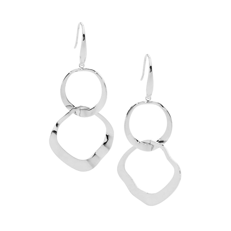Stainless Steel Double Wave Open Circle Earrings 