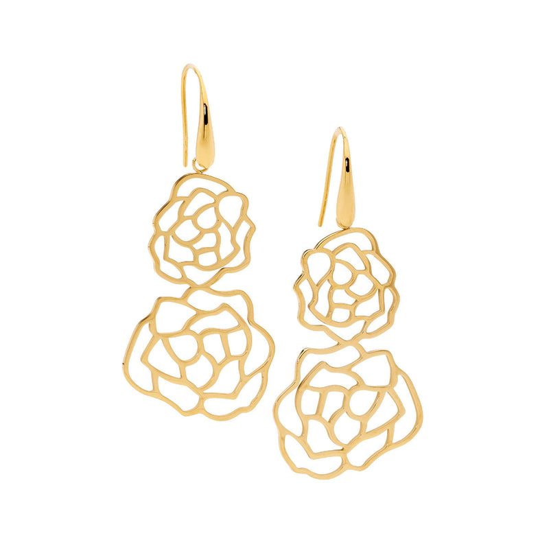 Stainless Steel Double Flower Earrings with Gold IP Plating 